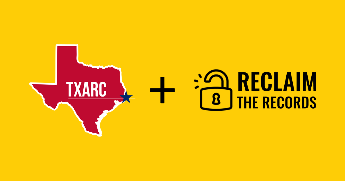 Logos of TXARC and Reclaim the Records