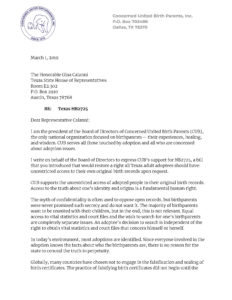 CUB Endorsement Letter for Texas HB2725